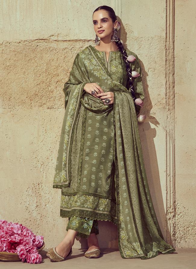 Pure Muslin Green Daily Wear Digital Printed Pakistani Suit